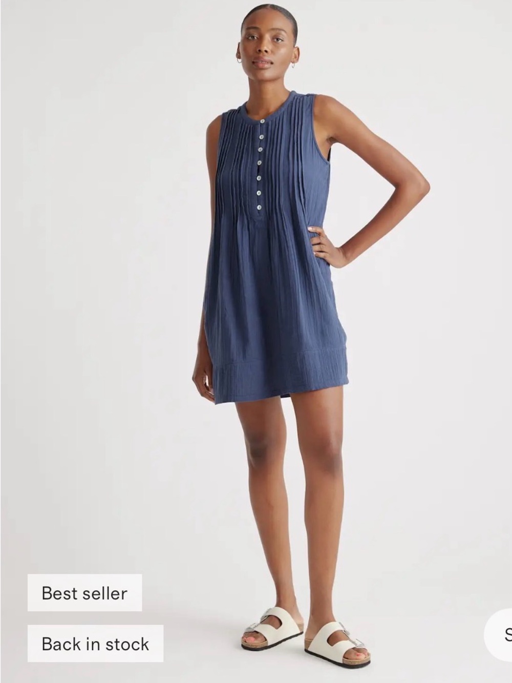 Nwt Quince Sleeveless linen grey organic Cotton Pintuck Dress small